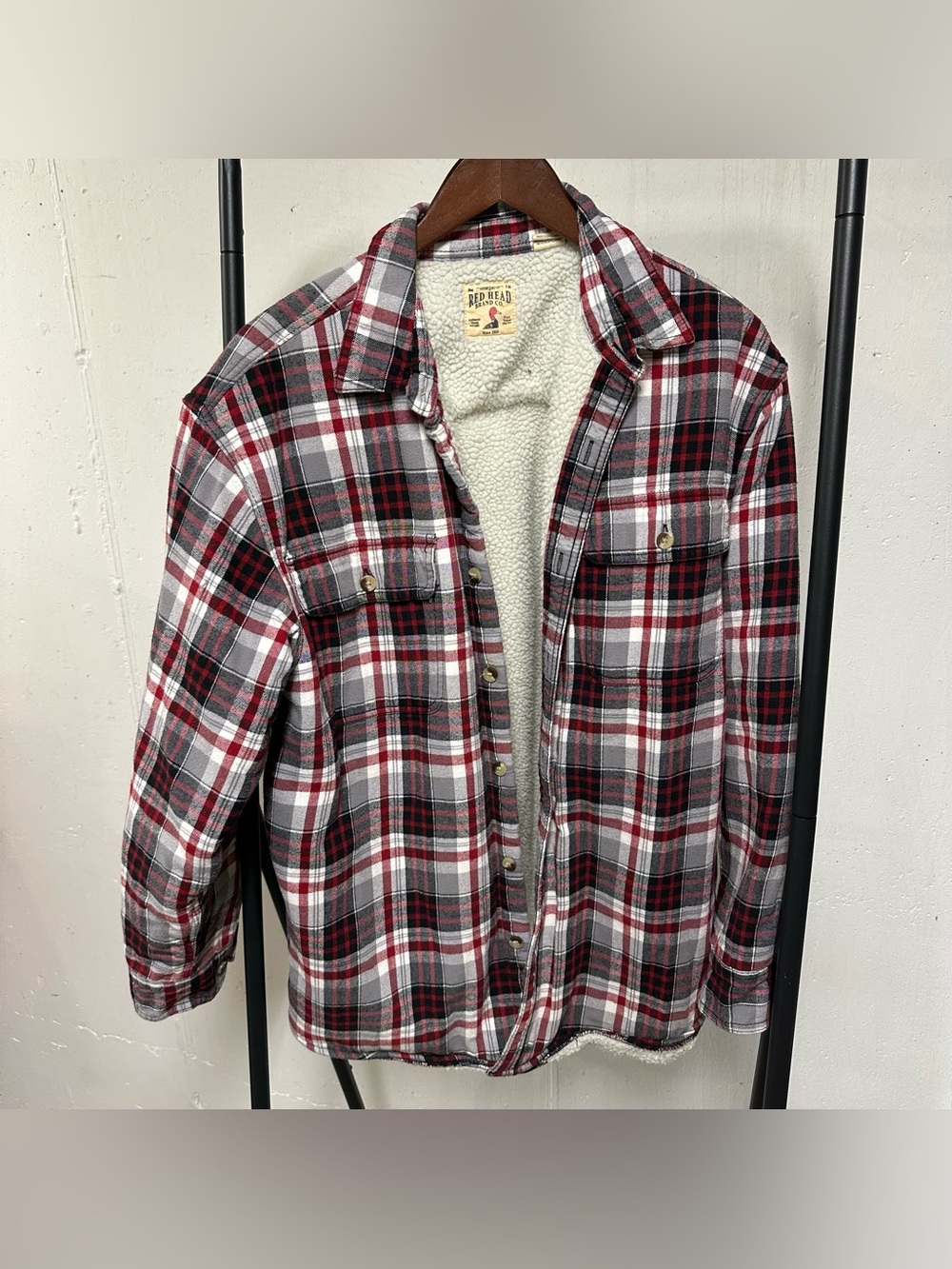 RedHead Men's Plaid Button-Down Shirt Jacket - Red Black White 🐠